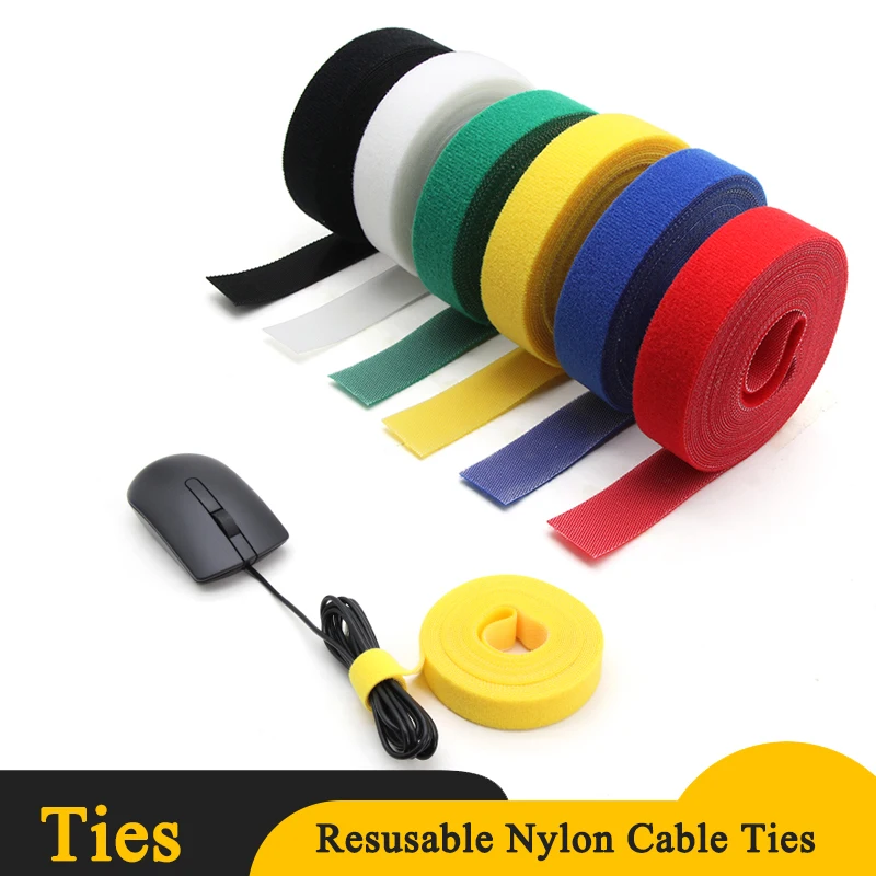 5m/roll Cable Ties Reusable Loop Bundle Self Adhesive Width 10mm Nylon Line Organizer Clip Wire Holder Management Fastening Tape