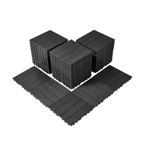 SucceBuy Interlocking Deck Tiles Plastic Waterproof Outdoor Flooring All Weather Use Patio Floor for Porch Poolside Dark Grey