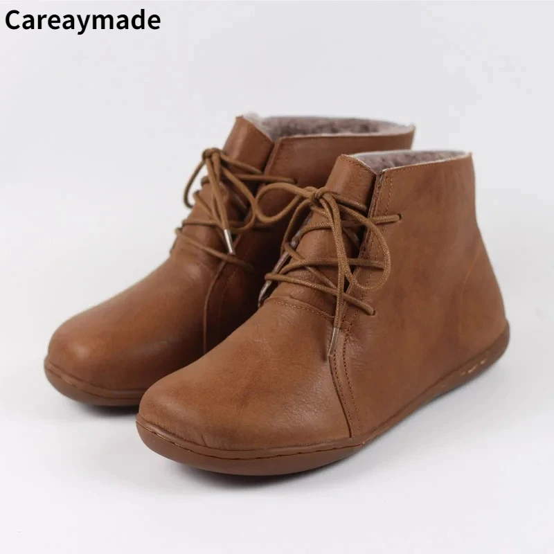 

Careaymade-Genuine leather wider toe big size Women's shoes,winter handmade ankle boot,Fashion retro warm wool boots man boots
