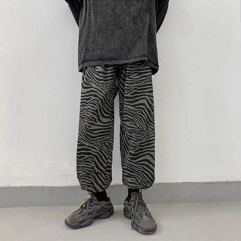 Y2K Zebra Striped Pattern Men Pants Summer Harem Sporty Joggers Ankle-Tied Hispter Loser Male Loose Hippie Jazz Cool Pantalon