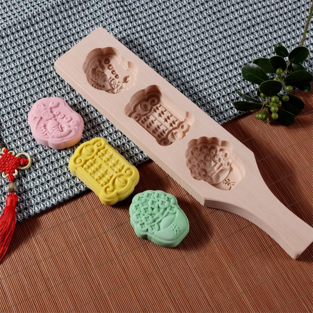 Biscuit Mold Flower Shaped Stamps Wooden Mooncake Mold 4 Girds Embossed Cookie Mold DIY Hand-Press Mung Bean Cake Mold Bakery