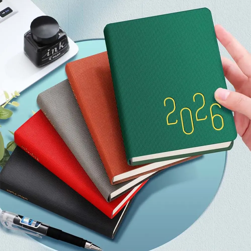 English 2026 Schedule Planner Notepad 12 Months Pu Leather B6 Schedule Book Portable Wear-resistant 365 Days Efficiency Notebook
