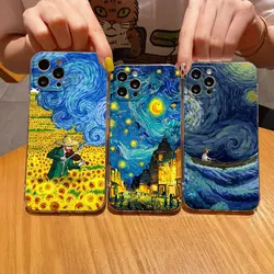 Van Gogh Cafe Terrace Starry Night Sunflower Clear Phone Case For iPhone 11 15 14 Pro Max 12 13 Mini 16 Pro Plus XS 8 Cover Case