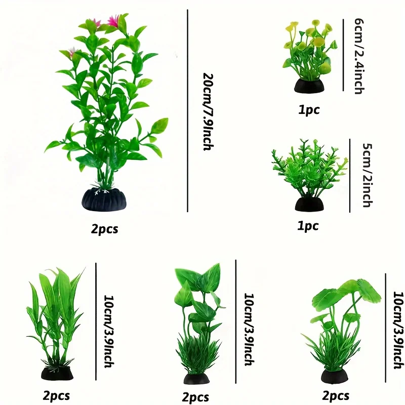 10 قطع من زينة العشب الاصطناعي الأخضر النابض بالحياة لخزانات الأسماك - نباتات مائية واقعية من مادة PVC مع أنواع أوراق متنوعة #2
