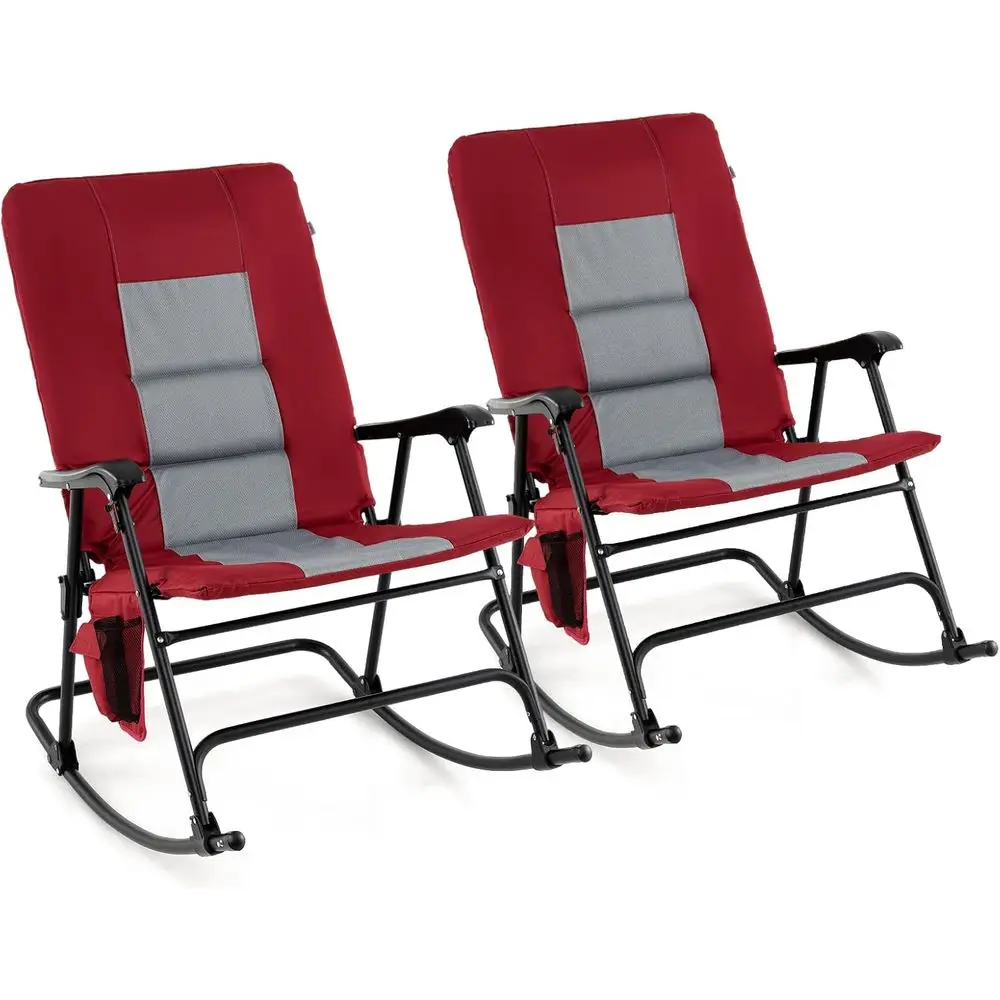 Extra Large Padded Outdoor Rocking Chair with Metal Frame, Portable for Patio, Camping, and Travel, Supports 500 lbs, Red