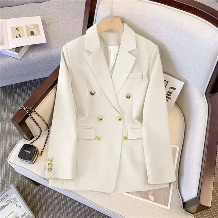 

Korean Loose Blazers For Women 2024 New Fashion Long Sleeve Coats Office Lady Lapel Double Breasted Fashion Chic Jacket Clothing