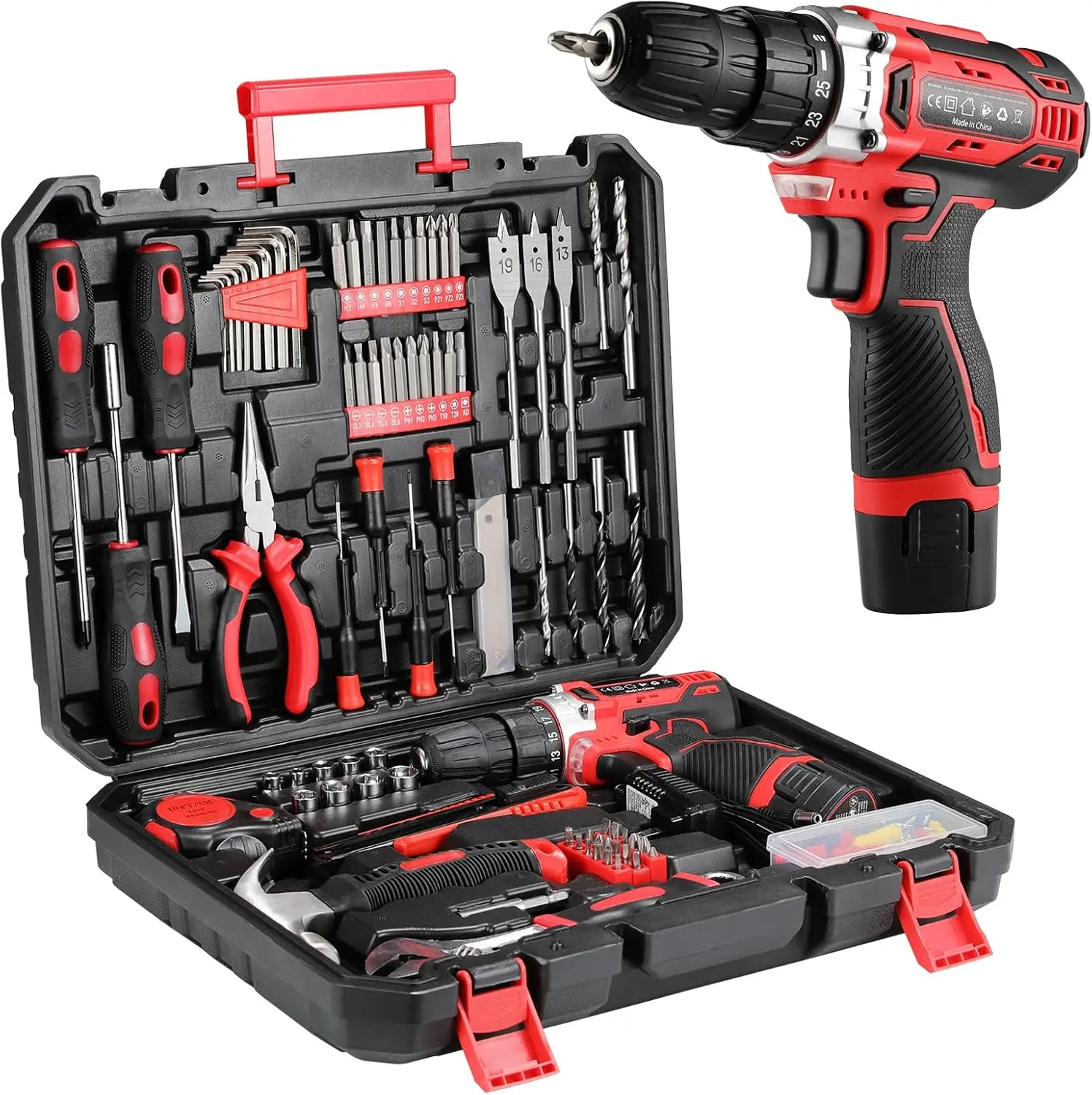 

138 Pcs Tool Set with 12V Cordless Drill –Power Hand Tool Kit with Magnetic Drill Bit Set, 2-Speed Control & Fast Charging