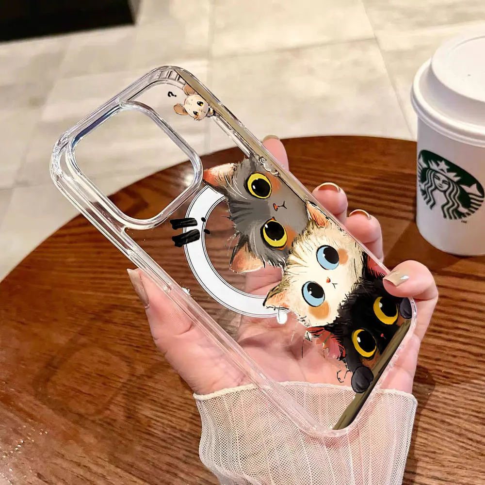 Funda Protectora con Carga Inalámbrica de Gato Coreano Adorable para iPhone 17 16 Pro Max Air 15 12 14 13 11 Pro Max 14 16 15 16E 17E Plus
