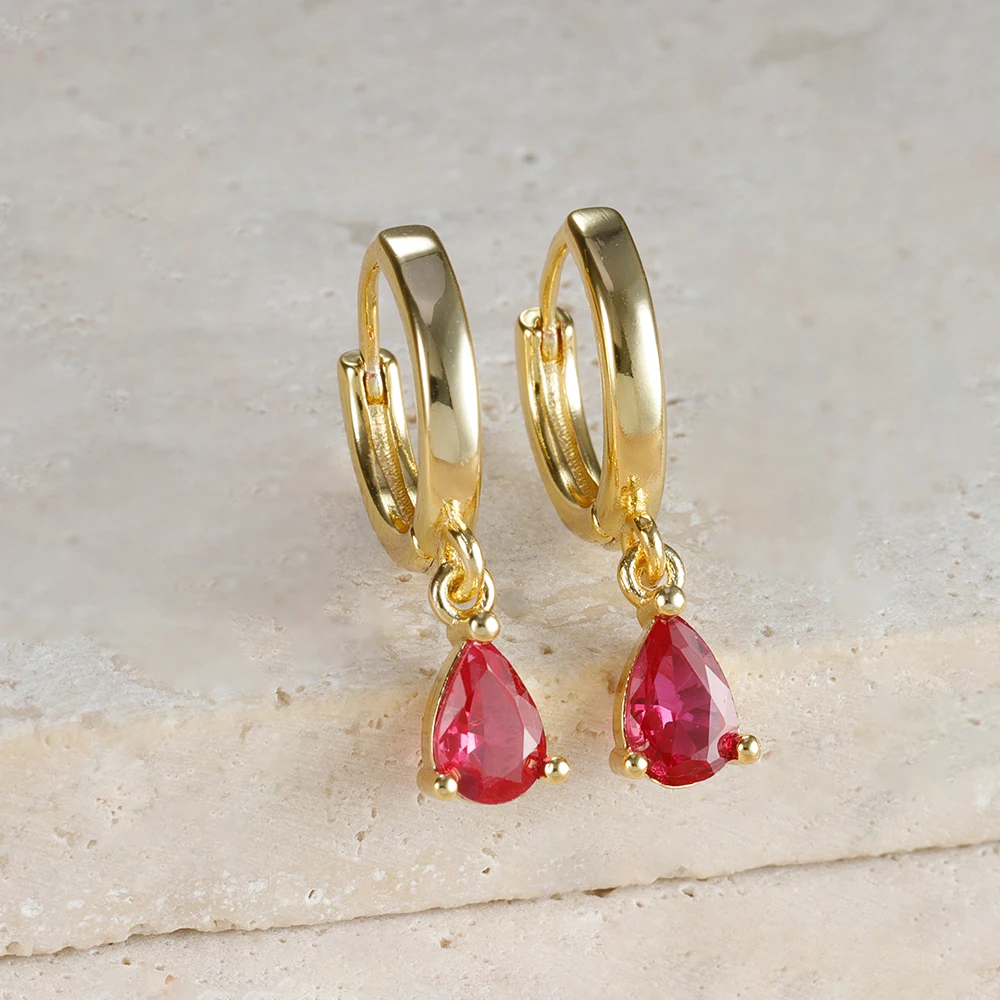 Fashion Colorful Zircon Water Drop Hoop Earring for Women Simple Geometry Stainless Steel Huggie Earring Piercing Jewelry aretes