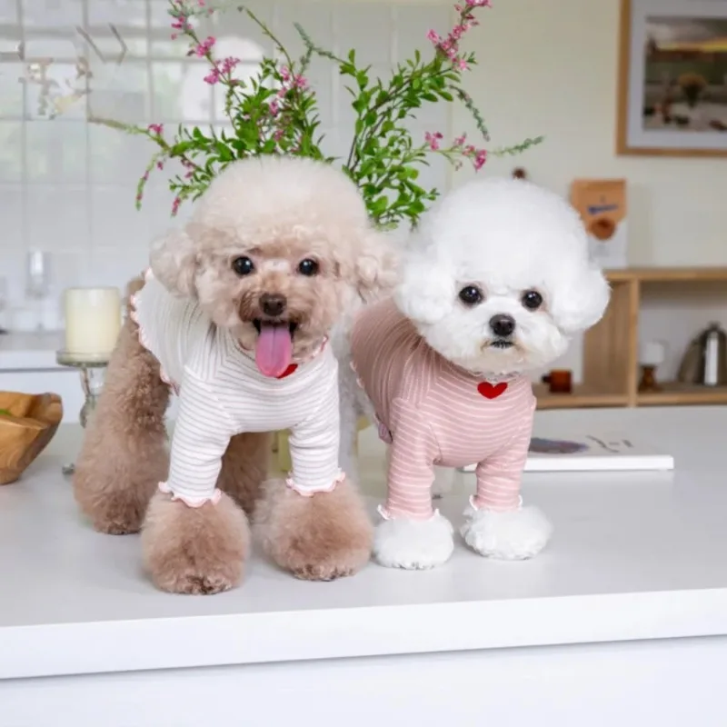 Cute Sweet Dog Clothes Love Embroidered Stripe Bottom Shirt Cute Home Print Tank Top Pet Clothes Dog T-shirt Puppy Clothes