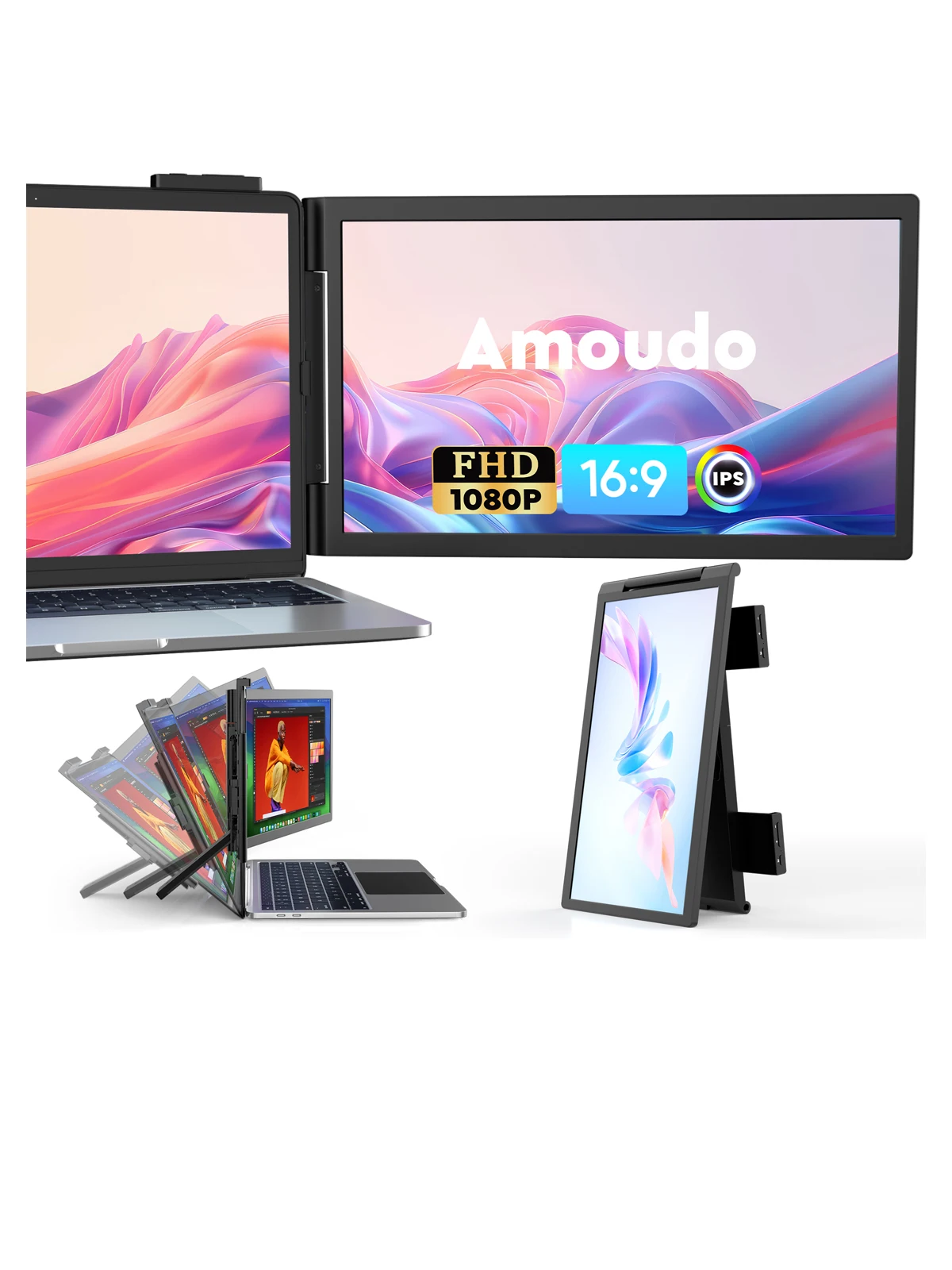 Amoudo draagbare monitor 14 inch FHD 1080P IPS-scherm Laptopmonitor Uitbreiding Dubbel scherm voor laptop Windows Mac Android - afbeelding 2