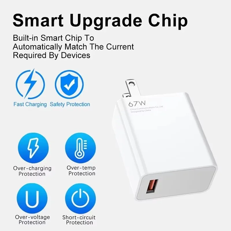 US 6A 67W Turbo Fast Wall Charger For Xiaomi 10 11 12 13T Redmi Note 9 10S 11T 12 POCO F5 X3 X4 X5 Pro Type-C USB Charging Cable