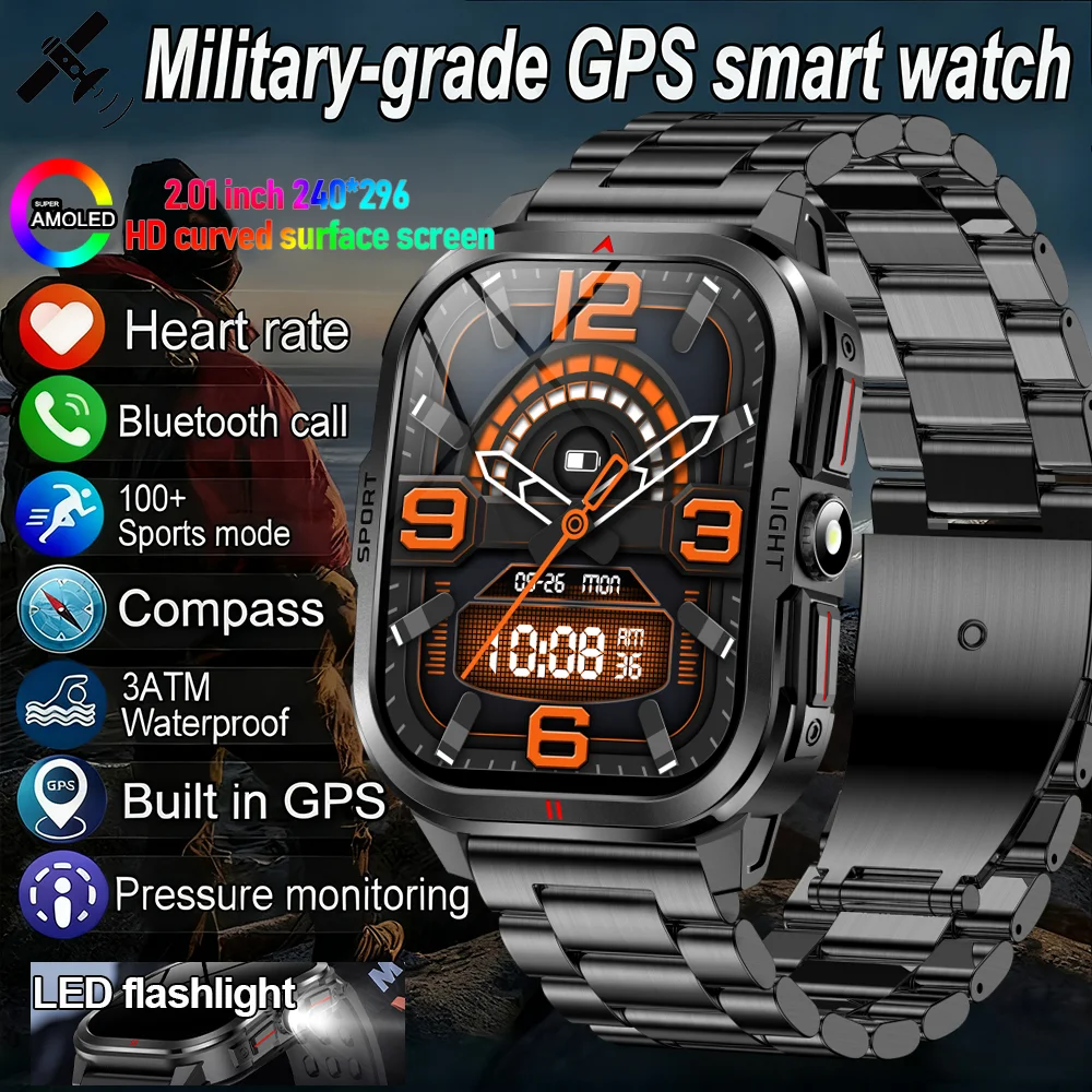

DAORKOW NEW Military grade Curved screen Smartwatch Waterproof Outdoor Sports Fitness Smartwatches Men Flashlight Bluetooth Call