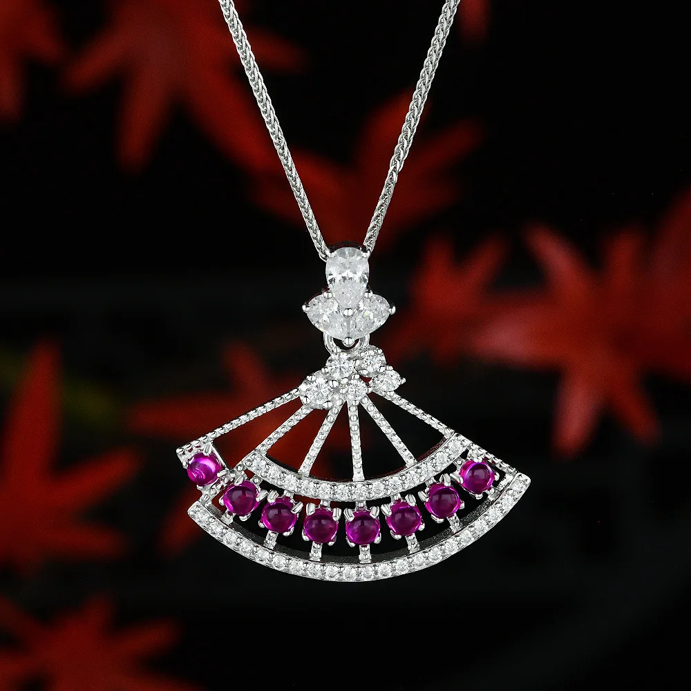 

New S925 Silver Round 3.3mm Wood Color Cultivated Emerald Fan Pendant Versatile Single Pendant Wedding Jewelry