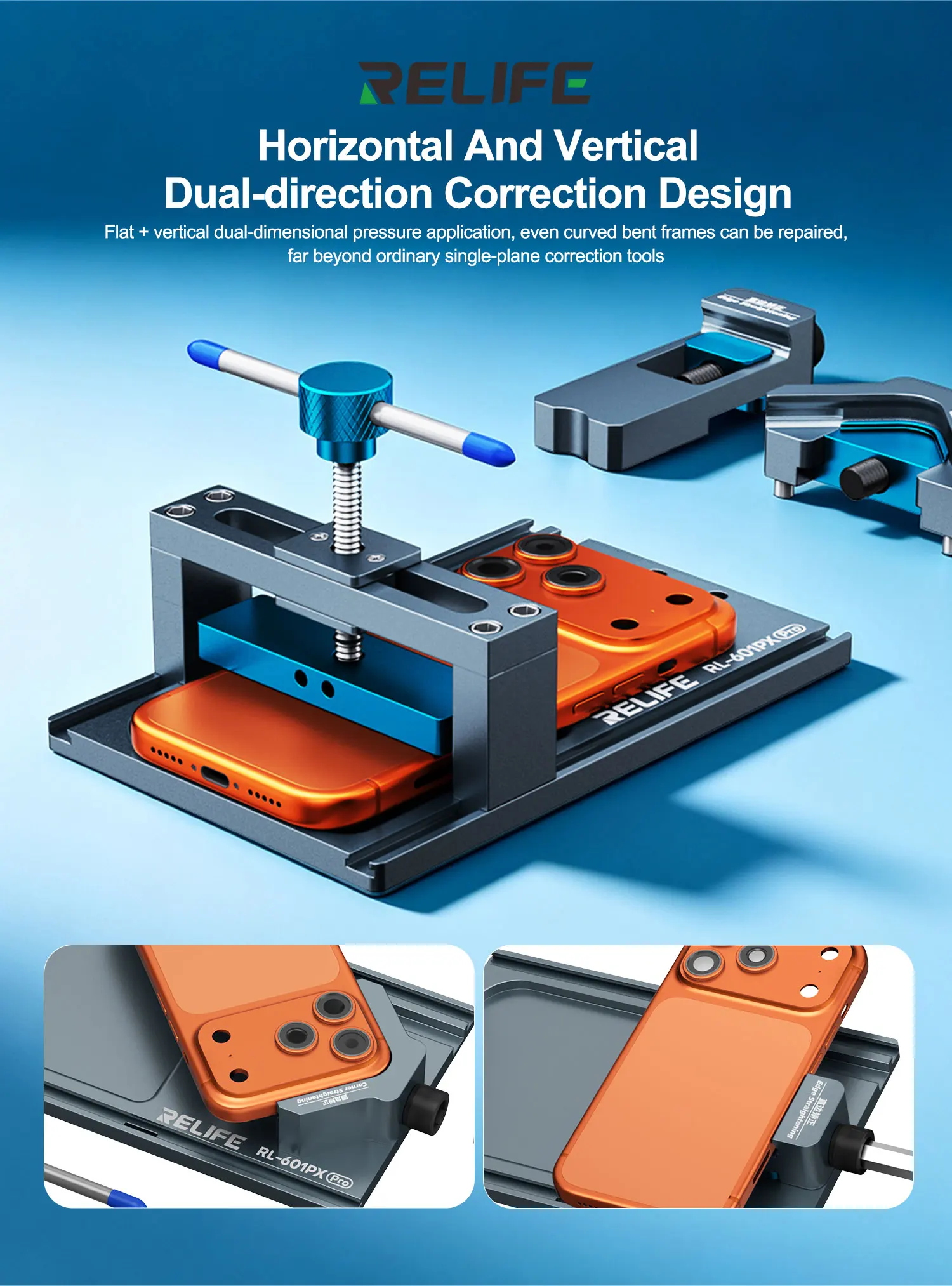 RELIFE RL-601PX Pro Multifunctional Phone Frame Straightener Tool for IP Rounded Corner Repair,Removable Clamp Repair Fixture