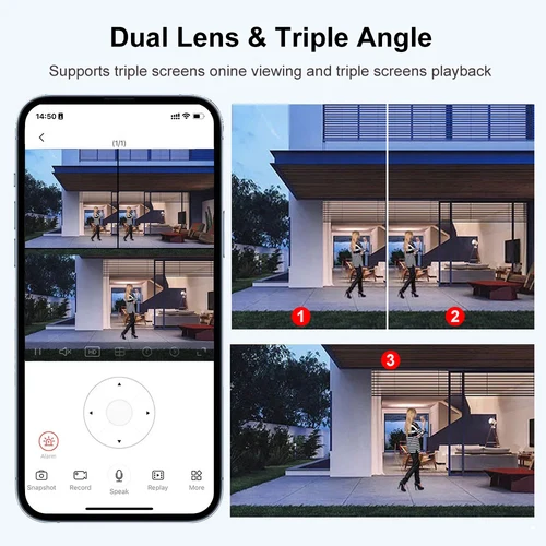 Imagen 2 del producto Cámara IP 4G-SIM WiFi 12MP 6K lente Dual Triple pantallas red inteligente Monitor inalámbrico V380 protección de seguridad CCTV cámaras para el hogar