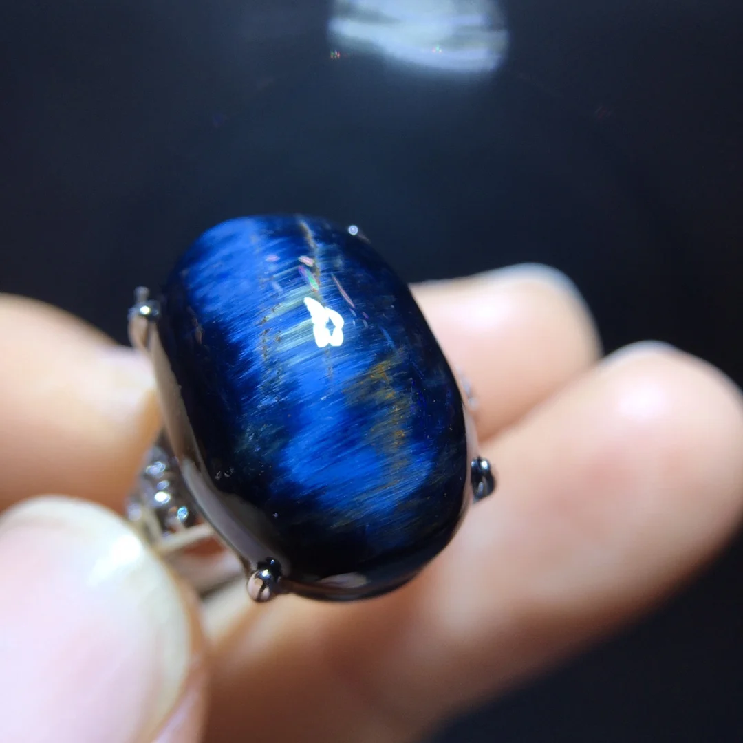 Natural Blue Pietersite Adjustable Ring Namibia 16.8/12.5mm Big Size 925 Silver Pietersite Chatoyant Gemstone Ring AAAAAA