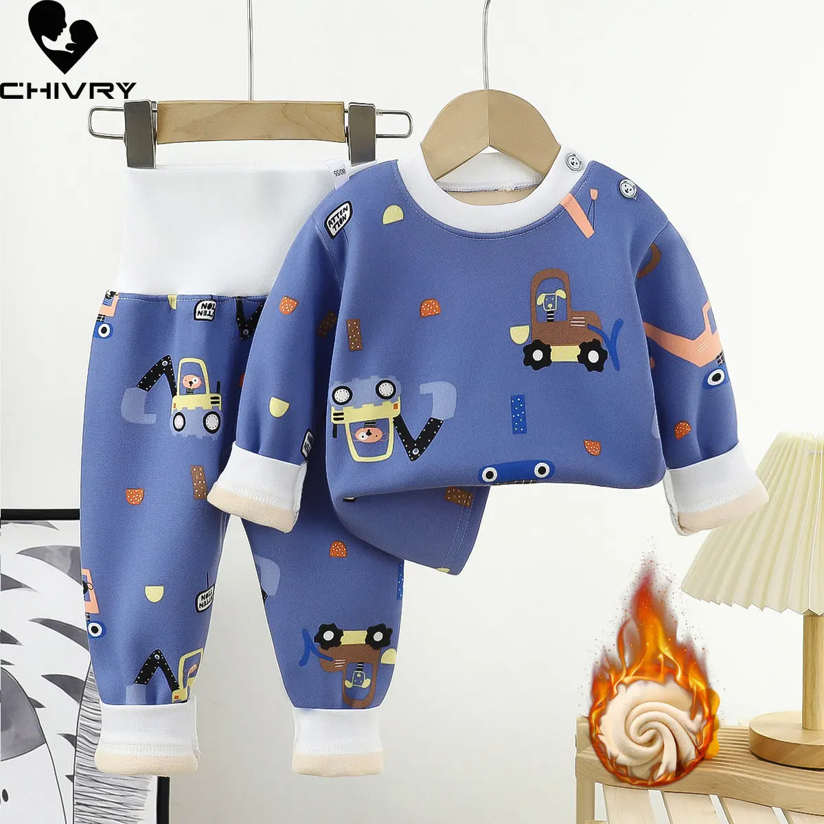 

New Kids Boys Girls Pajama Sets Cartoon Long Sleeve Thick Warm T-Shirt Tops with Pants Baby Autumn Winter Sleeping Wear Clothing