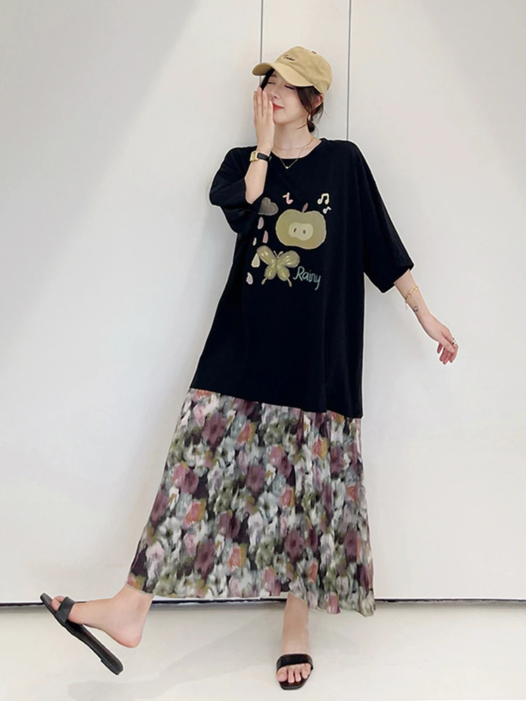 NYFS 2025 فستان نسائي صيفي جديد بأكمام قصيرة كوري من فيستدوس رداء Elbise فضفاض مقاس كبير فساتين طويلة مطبوعة مرقعة #2