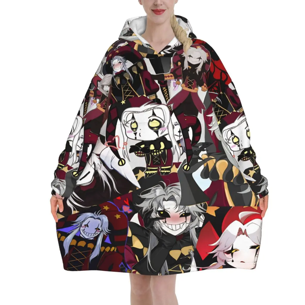 Pierrots The Freak Circus Wearable Blanket Hoodie Warm Cozy Large Blanket Sweatshirt Thick Fleece Hooded Blanket with Pocket