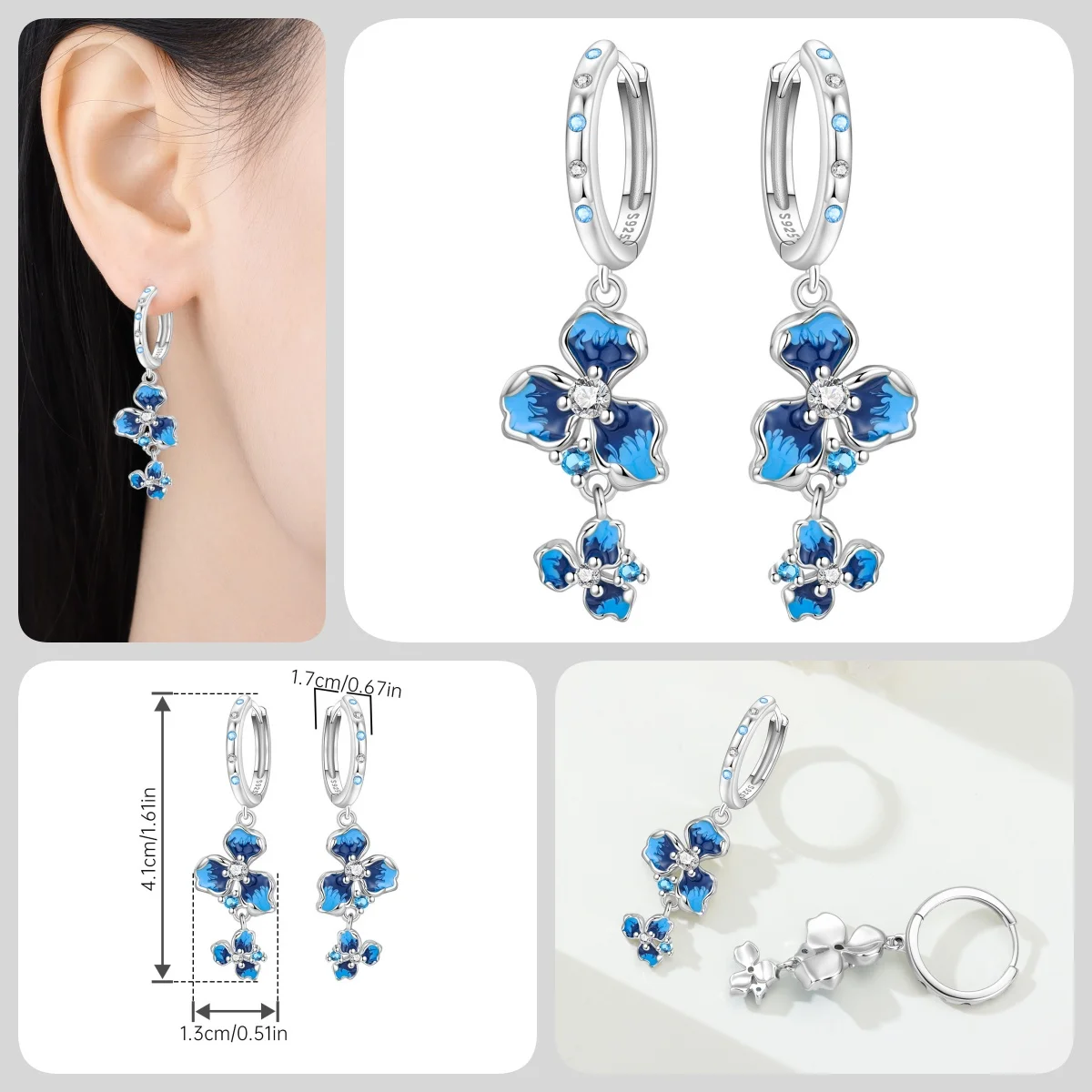 Orstarry S925 Sterling Silber Schmetterling-Blumen-Ohrringe und Halsketten-Set, Exquisites Herz-Hänge-Schmuckset für Damen, Party-Geschenk – Detail 2