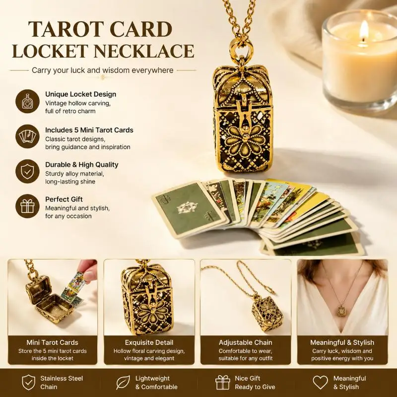 Tiny Divination Card Locket Necklace With 22 Mini - Colorful Cards In Cage Pendant Steampunk Witch Spiritual Jewelry Gift