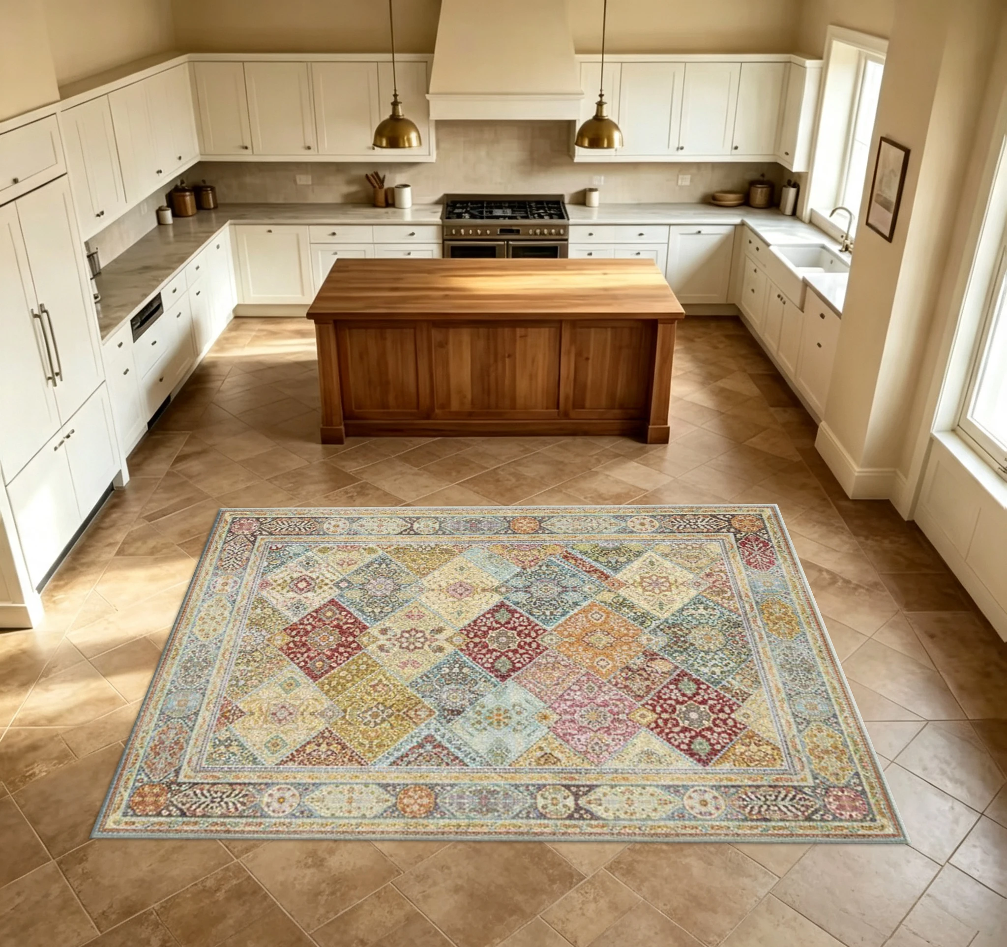 Vintage Patchwork Square Carpet Multicolor Oriental Floral Pattern Floor Rug Suitable for Living Room Bedroom Home Decoration