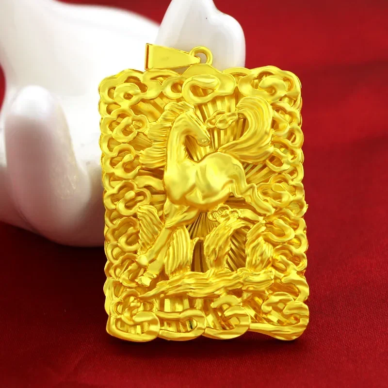 

24K yellow gold color men's Tiger pendant hollow square pendant Mazu pendant domineering gold jewelry for necklace box gifts