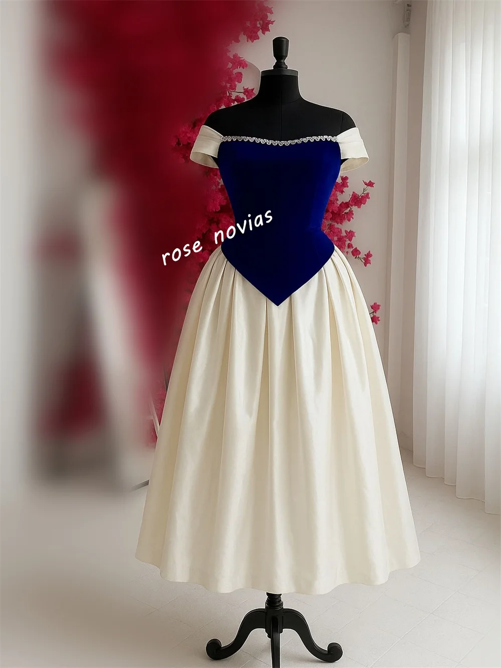 Maßgeschneidertes Abendkleid mit glitzernder Falte, schulterfrei, A-Linie, Midi-Kleider, maßgeschneiderter Anlass, Abschlussball, elegante Party, Hochzeit