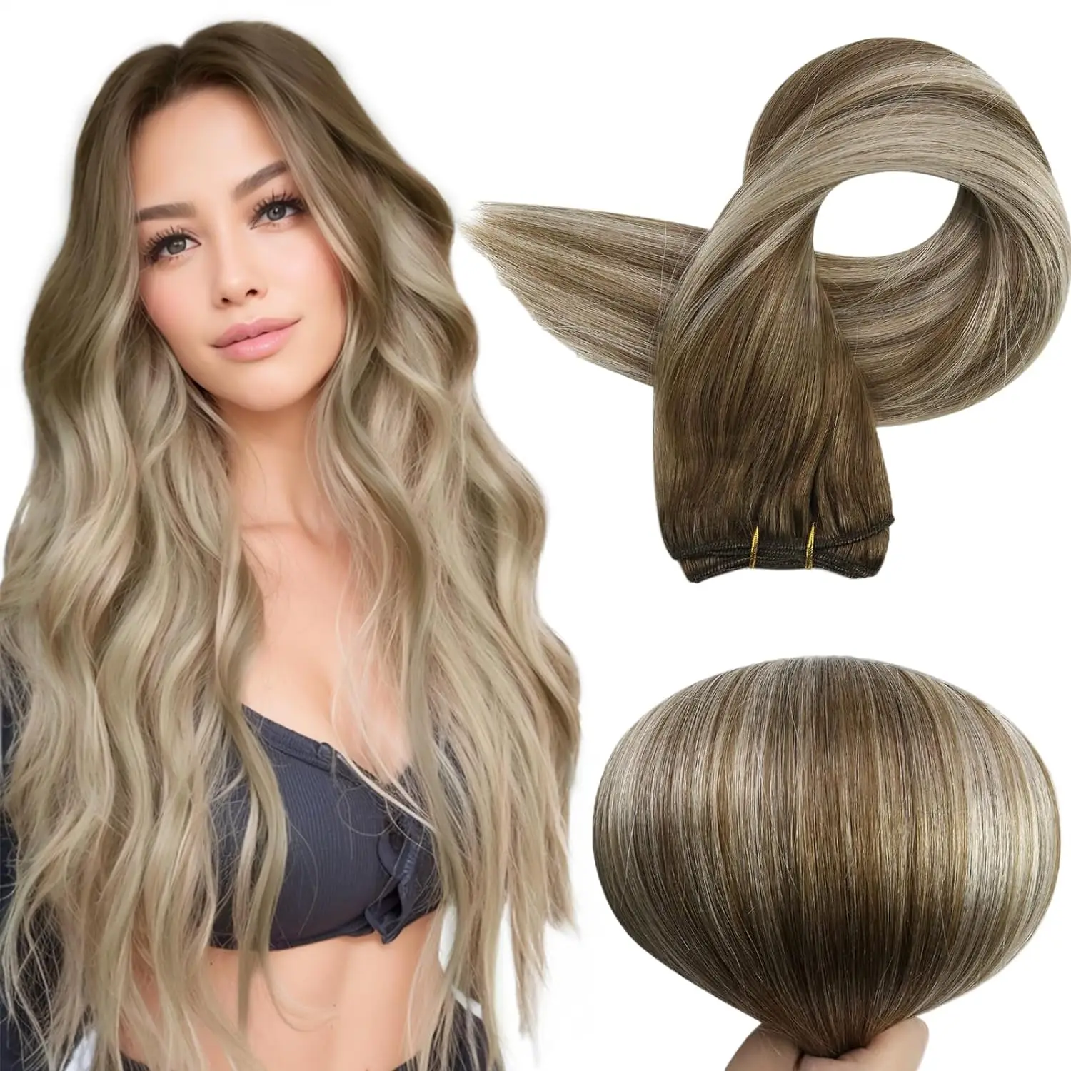 Volledige Glans Menselijk Haar Inslag Extensions Haarbundels Ombre Blonde Kleur 100g Naaien Zijdeachtige Rechte Remy Huid Dubbele inslag Voor Salon