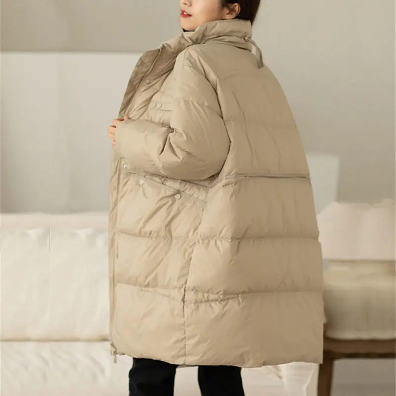 Down Jacket Women\'s 2022 Winter Leisure Medium Long Loose Korean Warm White Duck Down Jacket Winter Coat Women Jackets for Women