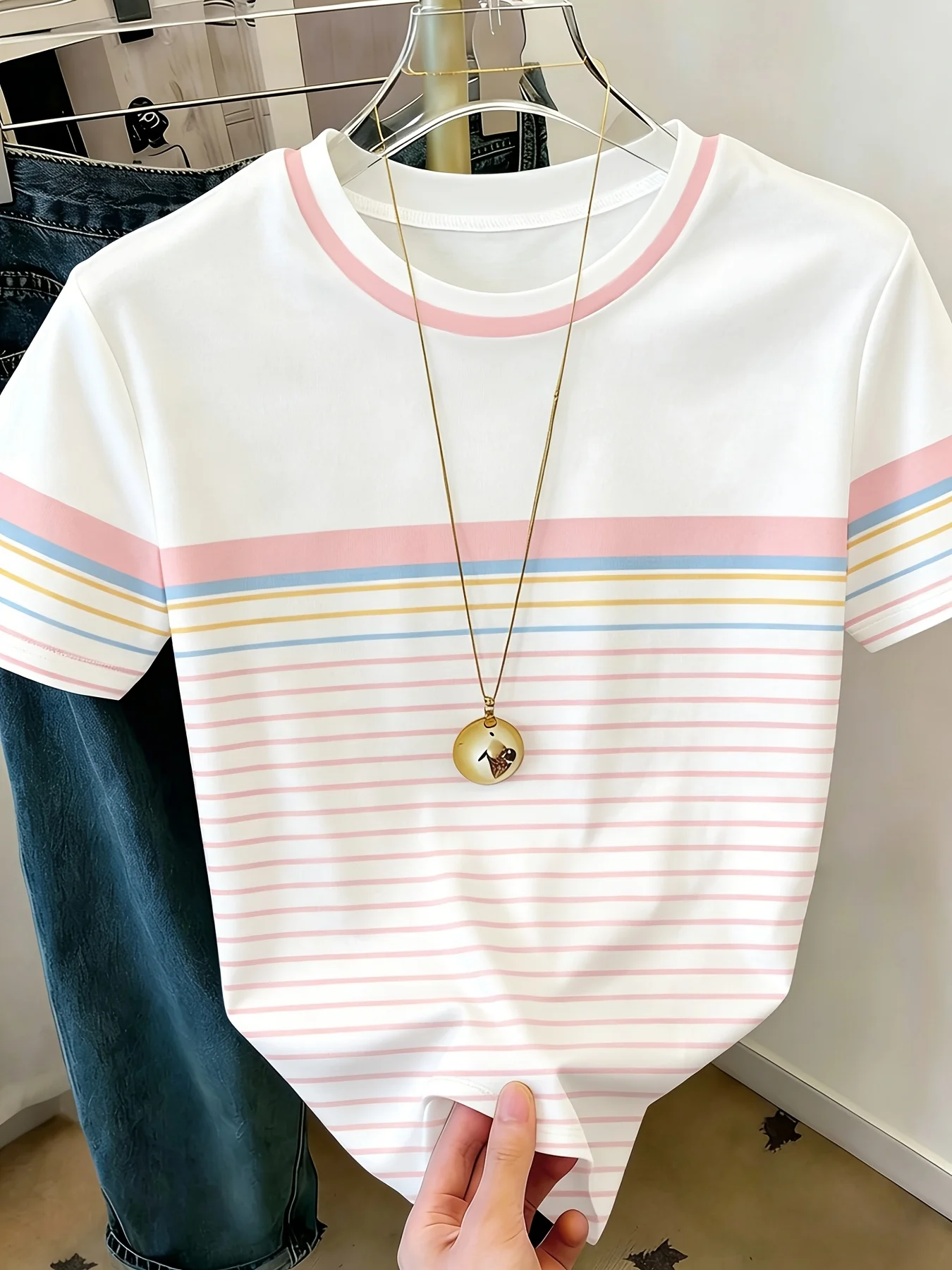 New Women's Crew Neck Short Sleeve T-Shirt Casual Printed Top Fashionable Comfortable Fit for Various Occasions