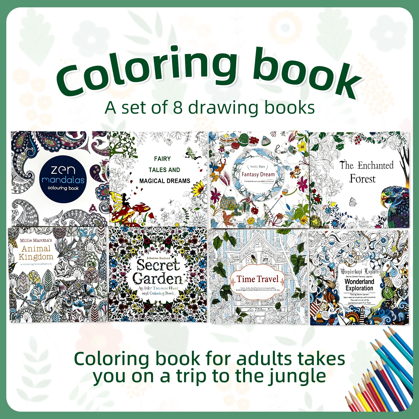 

1 Set of 8 Adult Advanced Coloring Books Concentration Improvement Highly Difficult Patterns Free Play Fashion Gifts
