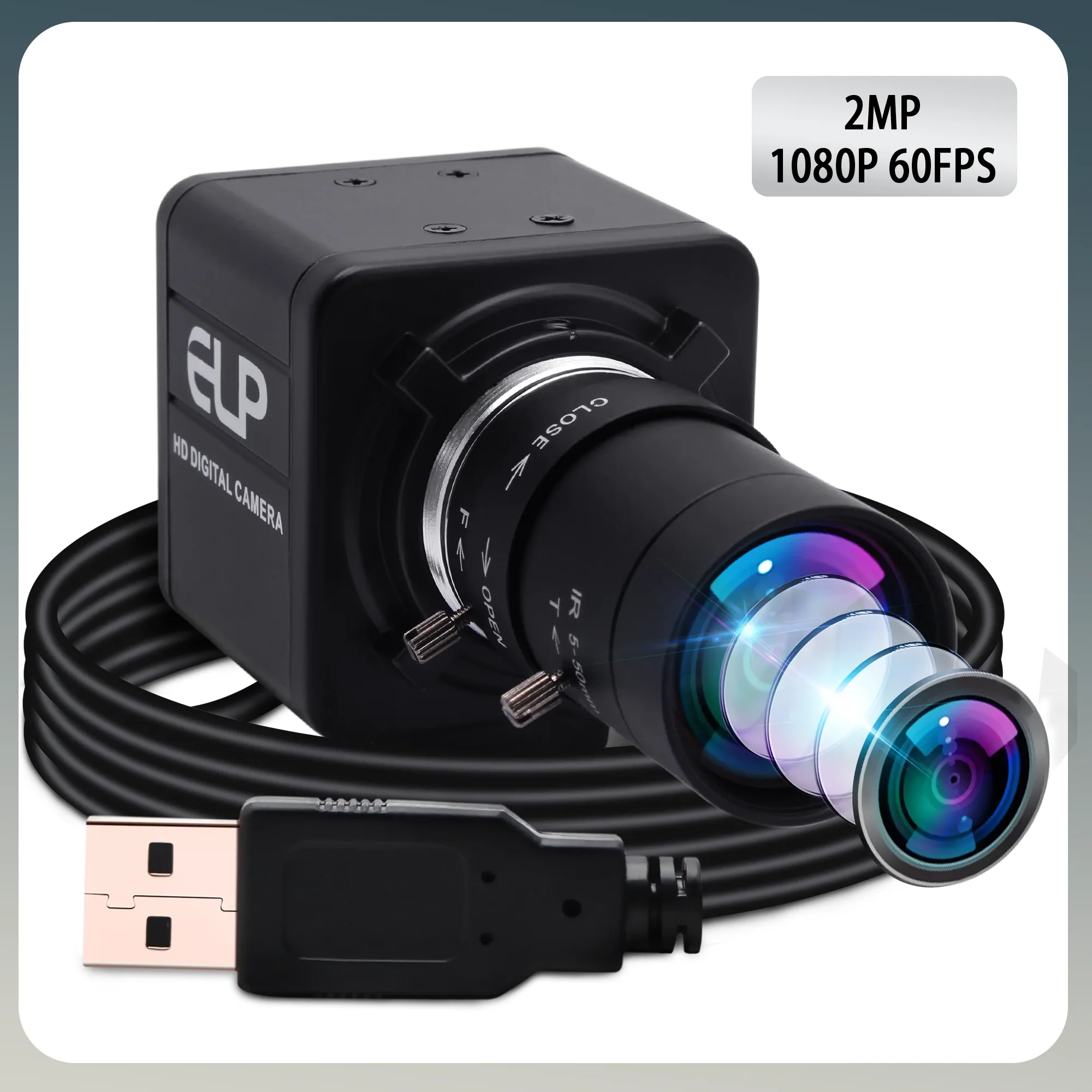 

ELP 2MP Manual Focus USB Camera 1080P 60fps 720P 120fps 360P 260fps High Speed USB Webcam with CS Mount Lens for Surveillance