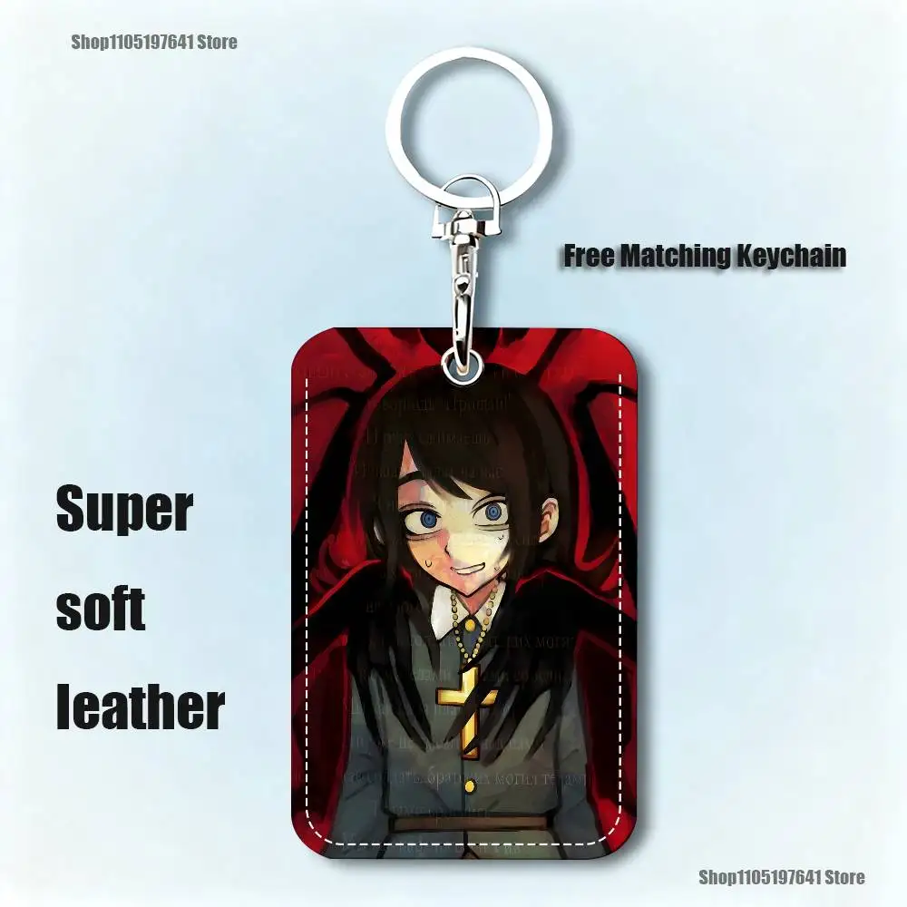 Abaddon H-Haunted H-Hotel Pattern 1Pc PU Leather Card Holder Keychain Key Ring Door Lock Access Tags ID Card Case Keychain Card