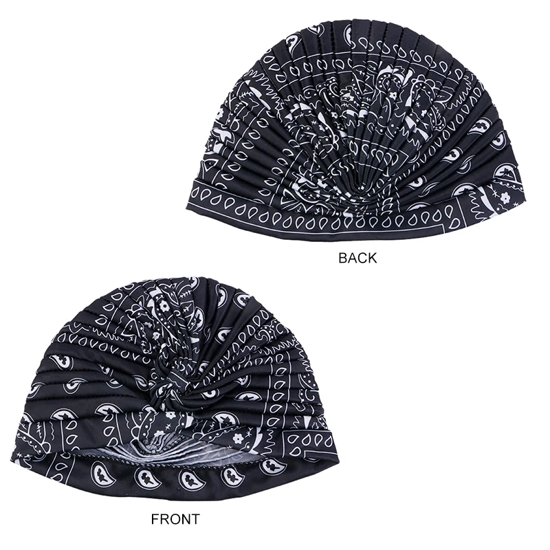 Neue Frauen Drucken Blume Knoten Krebs Rüschen Chemo Hut Beanie schal Turban Kopf Wrap Gestrickte Kappe Haarausfall Zubehör – Detail 20