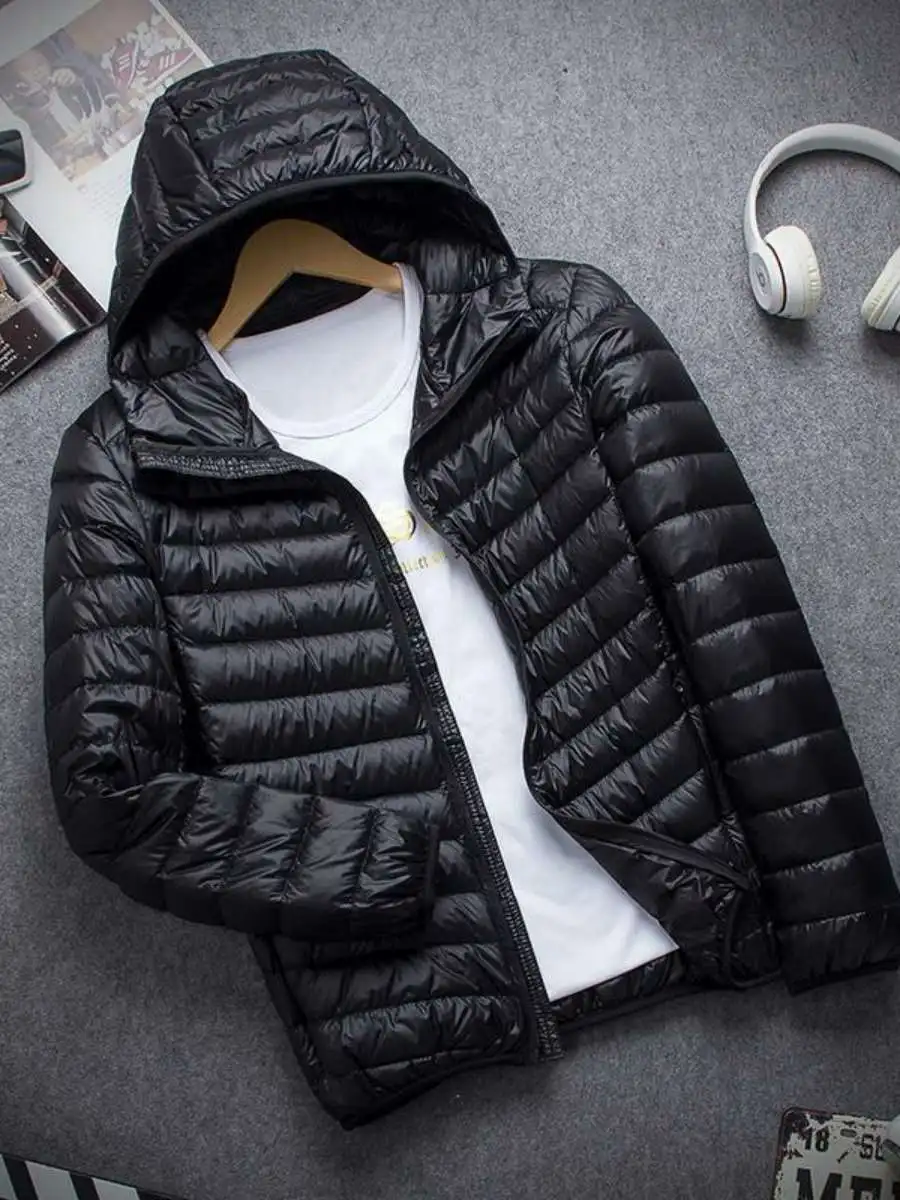 

Легкая пуховая куртка из хлопка для мужчин, осенне-зимняя, со воротником-стойкой, с капюшоном, размер L, огнеупорная и огнестойкая...