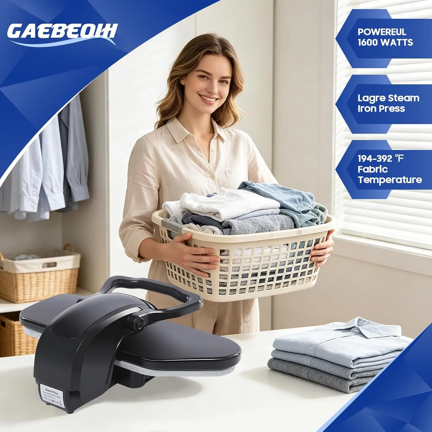 1200W 110V Gravity-Feed Steam Iron, Stainless Steel Professional Electric Ironing Machine, Industrial Commercial Steam Irons w/5