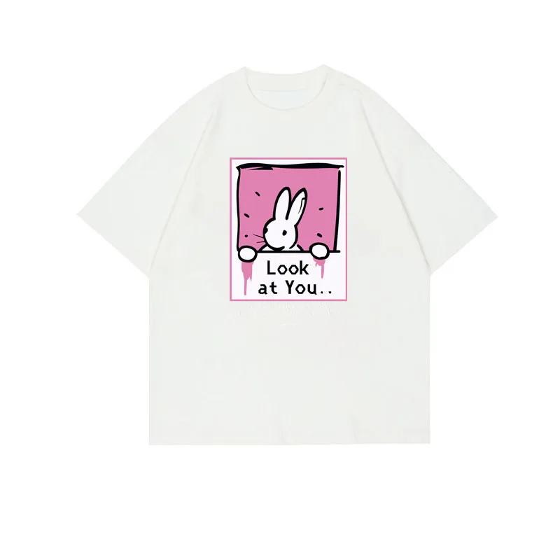Bunny Print T-shirt Rabbit Women Blouse Cartoon Short Sleeves Tshirt Female Clothing Y2k Streetwear Summer Cute Graphic T Shirts