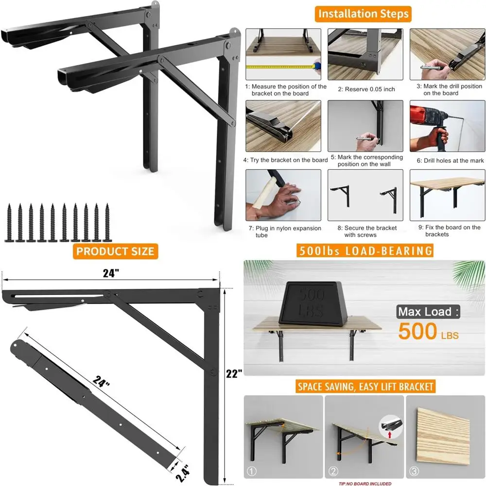 

Heavy-Duty Wall Mounted Triangle Hinges for Collapsible Shelves and Tables - Foldable Shelf Brackets for Durable Storage Solutio