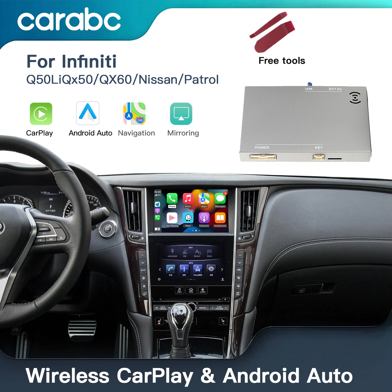 Wireless Carplay Android Auto For Infiniti Q50L QX50 QX60  2015-2021 Car Multimedia Support Bluetooth Wireless Airplay