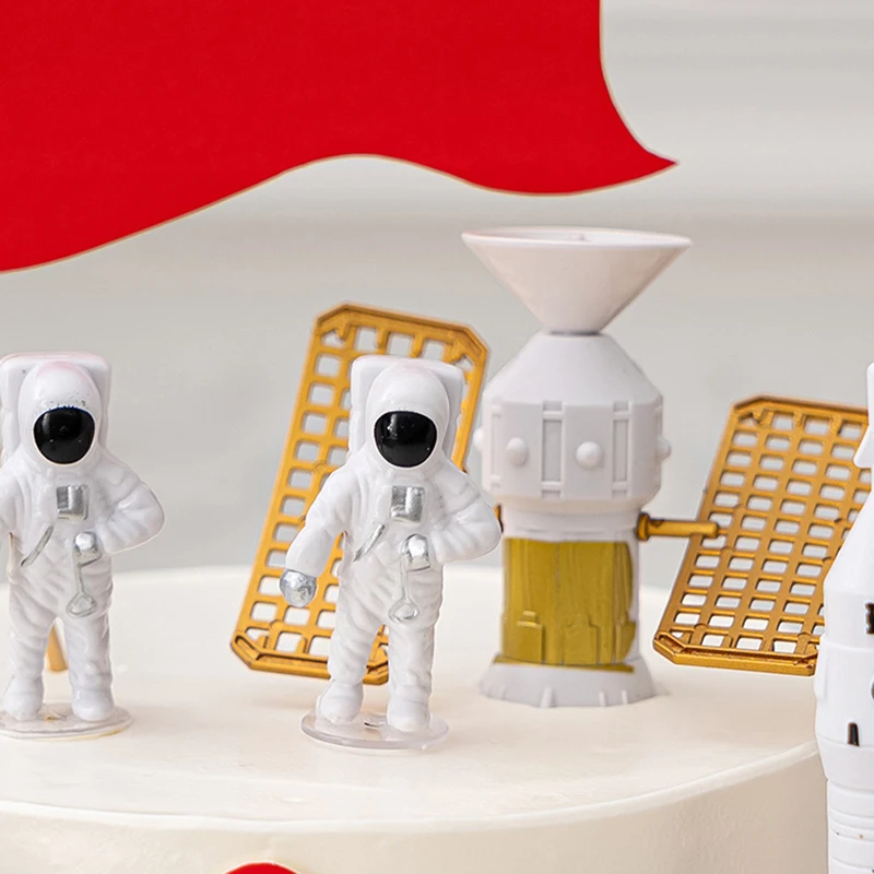 1Set Rocket Toy Space Series Rocket Plane Satellite Astronaut Model Cake Decorate Toy