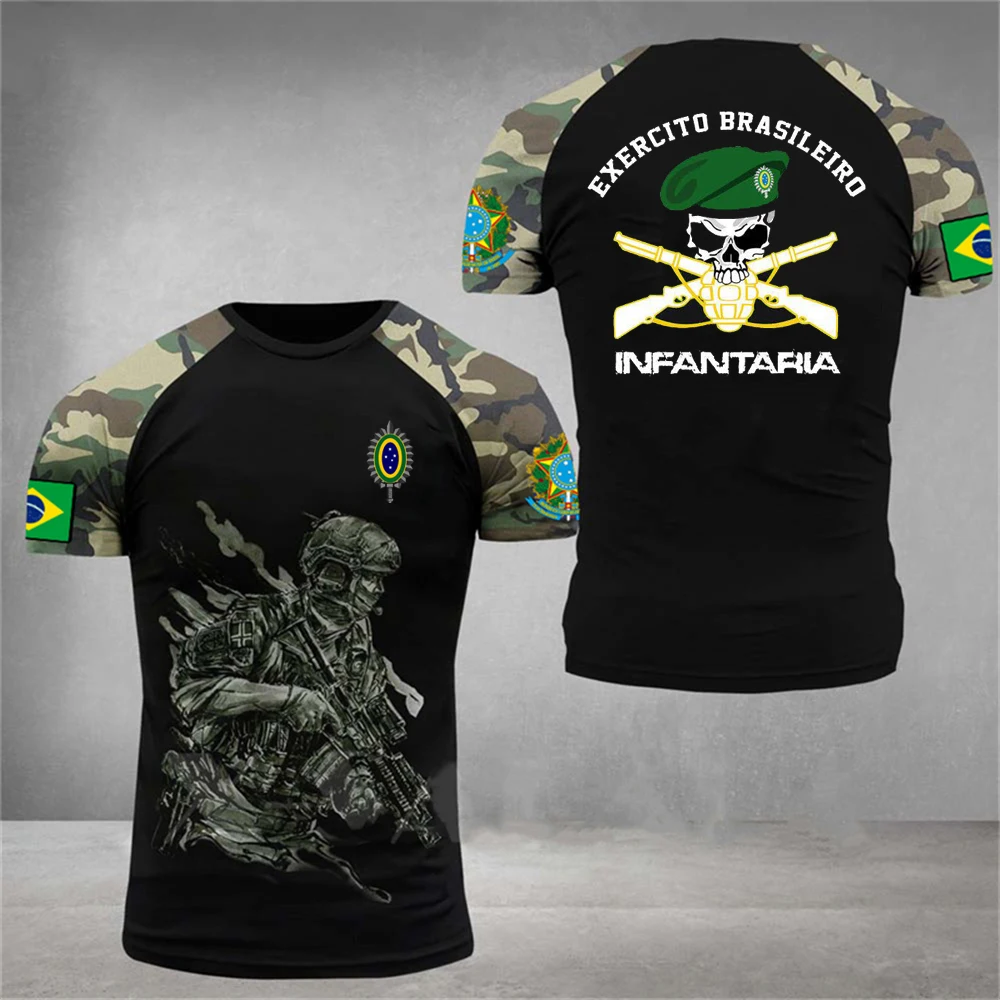 Brazilian Army Men's T-Shirt Veteran Print Summer O-Neck Short Sleeve Military T Shirt Street Cool Top Men's Large Size Clothing