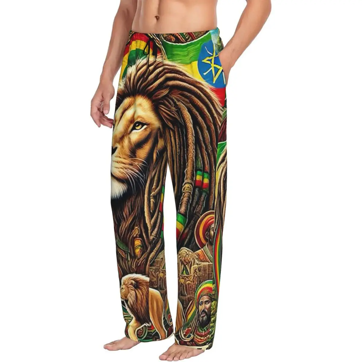 

Мужские пижамные штаны Rastafarian Amaiquina Reggae Rasta Lion Street Skullies, одежда для сна для отдыха и сна, низ с карманами