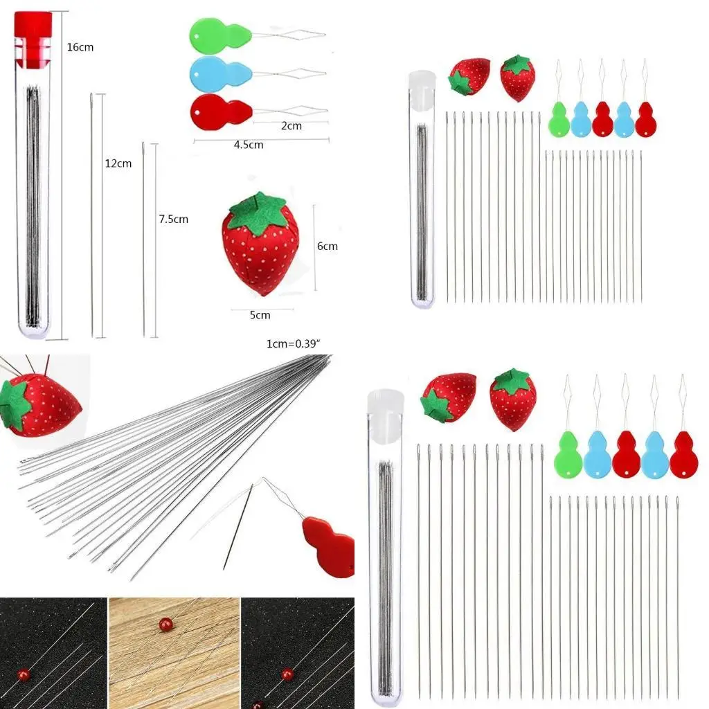 

J78F 47 шт. иглы для шитья с большим ушком и клубникой, держатель игл для шитья, подушечка для булавок