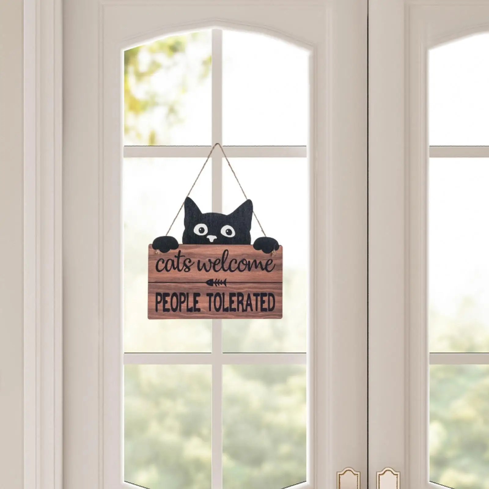 Cat People Tolerated Hanging Sign Ornament Cute Themed Funny Cat Welcome Sign for Home Cat Lover Gifts Décor Catio Pet Shop