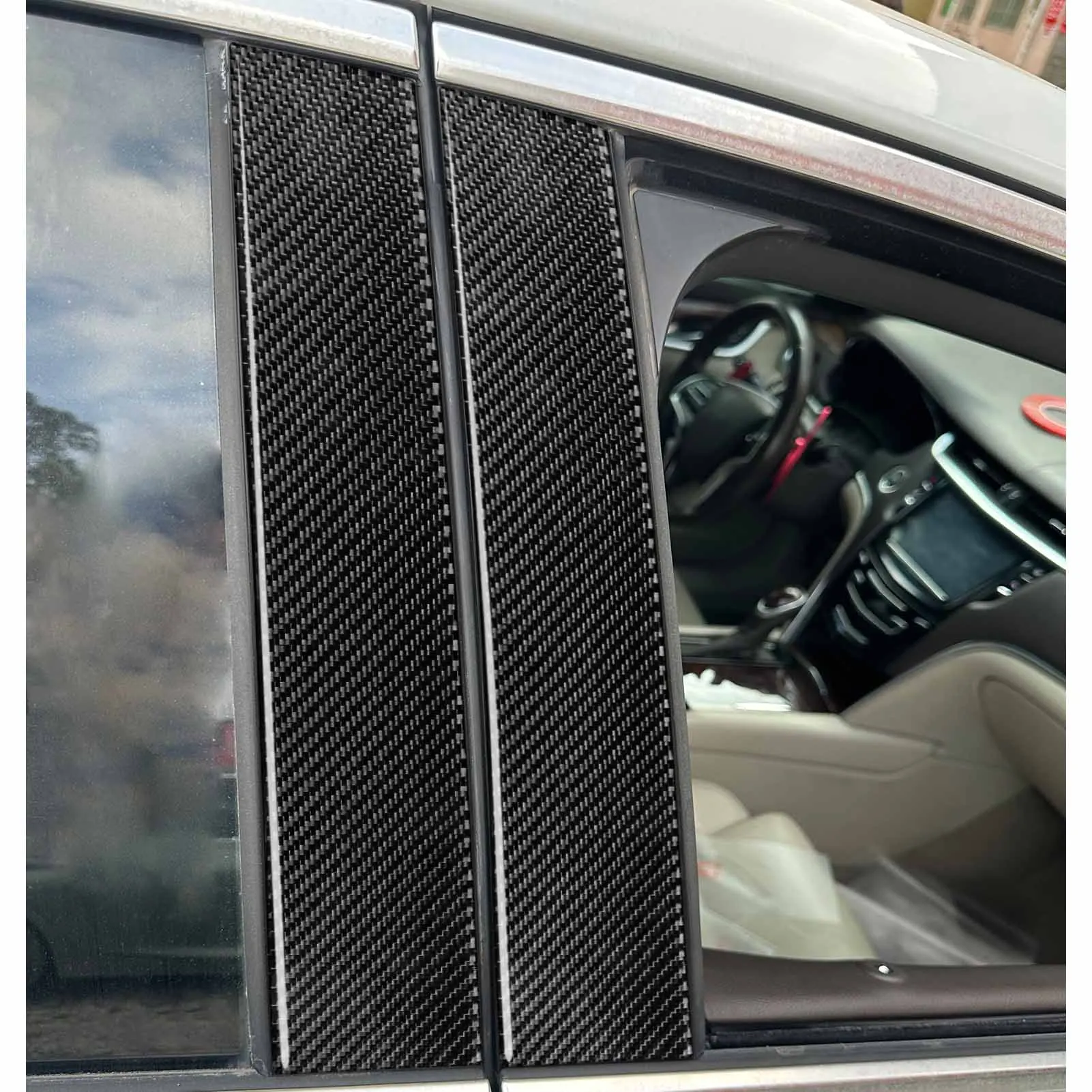 For Cadillac XTS 2013-2019 Real Carbon Fiber Exterior Door B-pillar Panel Decorative Cover Car Accessories Decoration Sticker