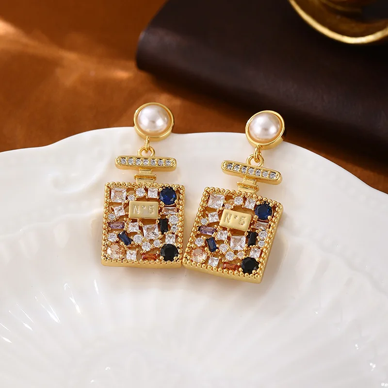 Premium Studs, Perfume Bottle Zircon Statement, Luxury Vintage Retro Women’s Earrings, Office/Gathering Elegant, Stylish