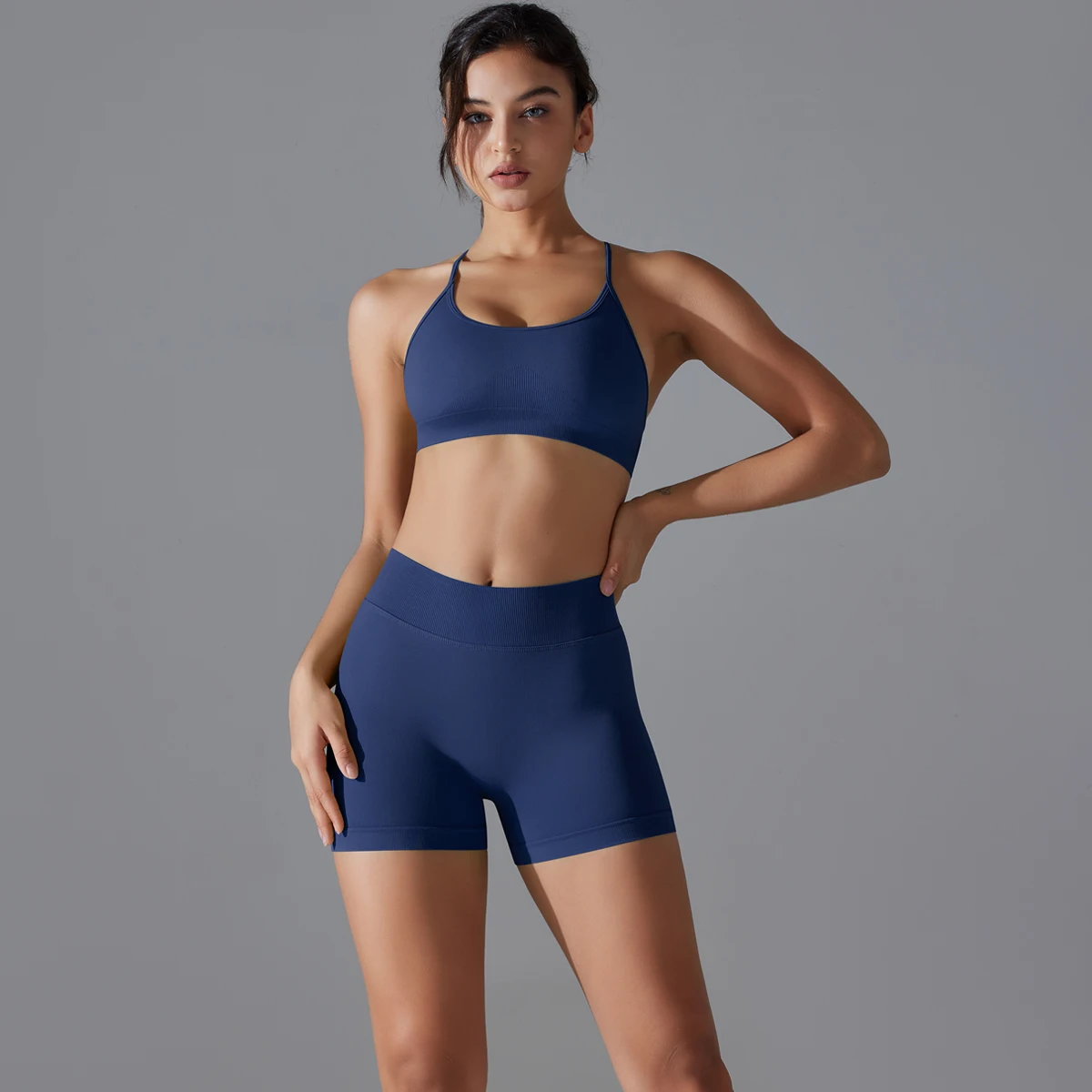 2 Piece Yoga Clothes Women Sexy Yoga Vest Shock-absorbing Cross Shoulder Straps Seamless Gym Sexy Shorts Woman Summer Yoga Set