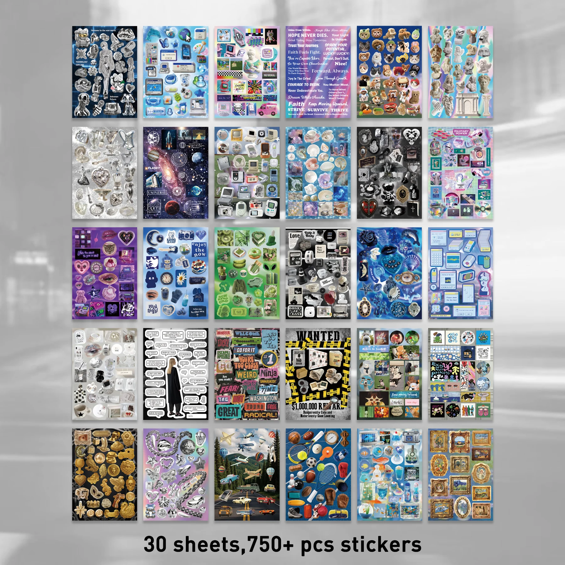 Zufällige Abdeckung 30 Blätter 750+ Stück Geometrie-Serie Stickerbuch, Bunte Aufkleber für Erwachsene DIY Planer Junk Journals Scrapbook – Detail 5